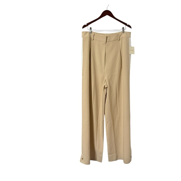 NWT FAVORITE DAUGHTER The Margaret Wide Leg Pleated Striped Sand Trousers Pants - Picture 3 of 14